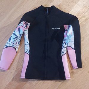 Layatone Front Zip Longsleeve Black Pink Blue 3mm Wetsuit Top Med